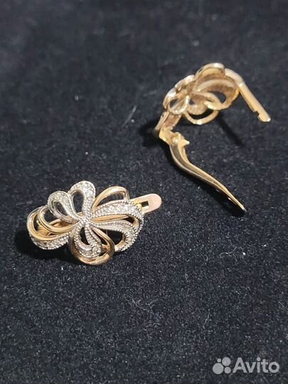 Серьги золотые цветочные и кленовый лист