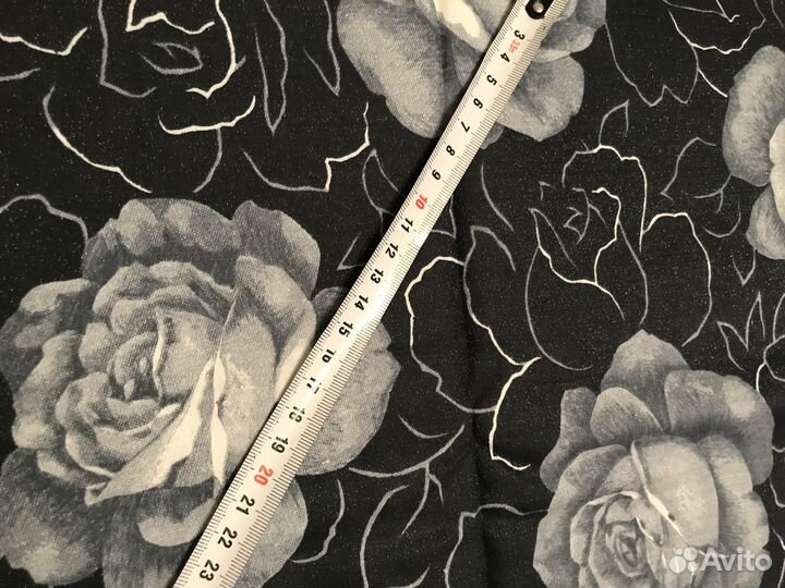 Винтажный черный сатин, принт Розы, СССР, 80е