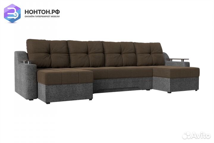 Диван п-образный еврокнижка Сенатор коричневый / с