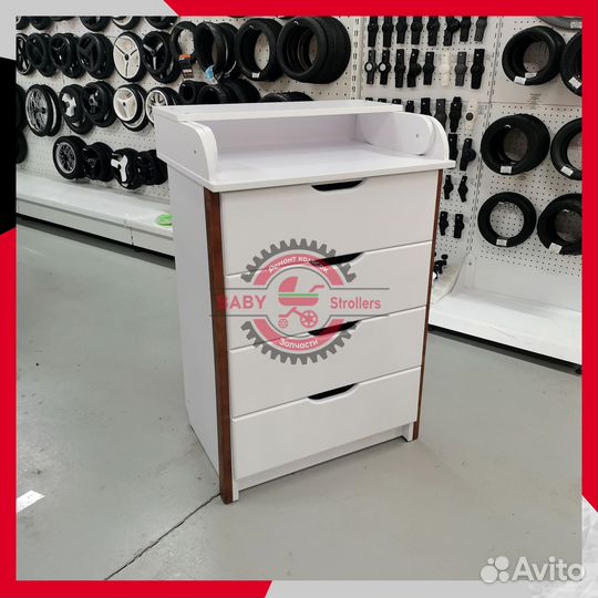 Пеленальный комод 60/4 eurolux белый/вставки орех