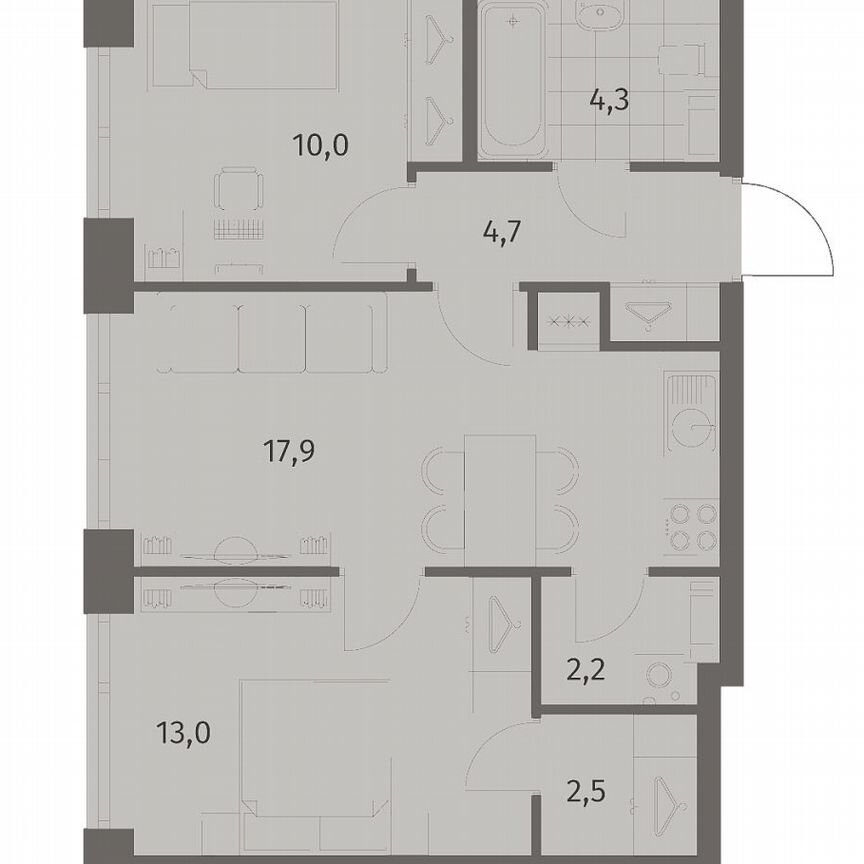 2-к. квартира, 54,7 м², 3/11 эт.