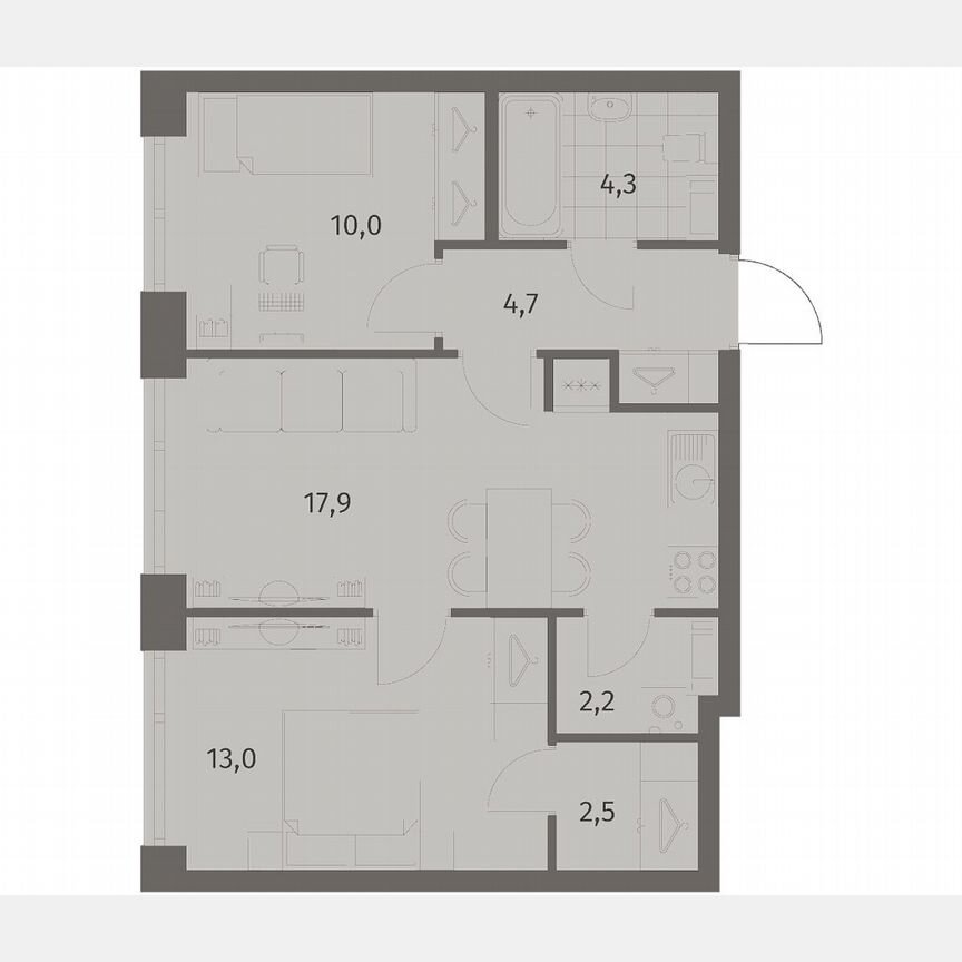 2-к. квартира, 54,7 м², 3/11 эт.