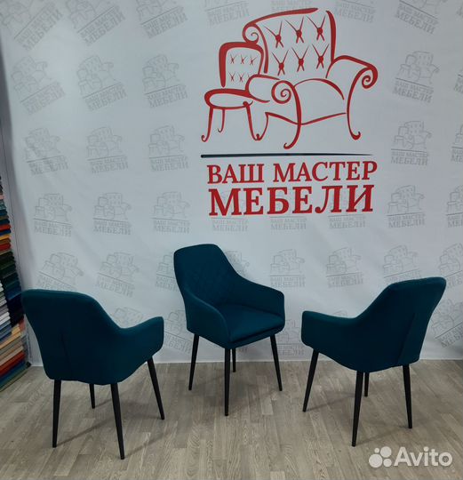 Стул Ар деко в велюре цвета морской волны