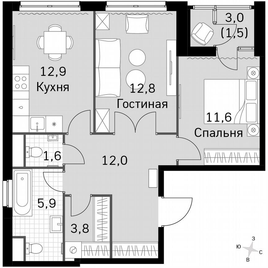 2-к. квартира, 62,1 м², 38/38 эт.
