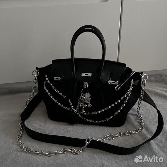 Сумка из джинсы + кожа в стиле hermes birkin