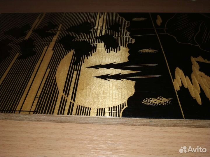 Панно Лес Озеро Закат контурная резьба полировка