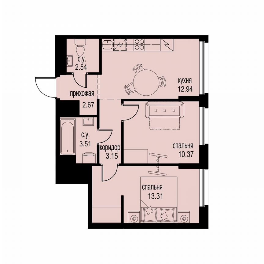 2-к. квартира, 48,5 м², 2/12 эт.
