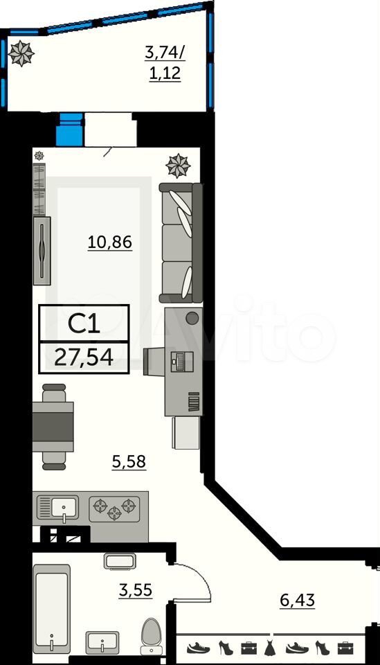 Квартира-студия, 27,5 м², 10/14 эт.