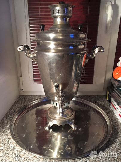 Самовар угольный жаровой 5 литров + поднос + труба
