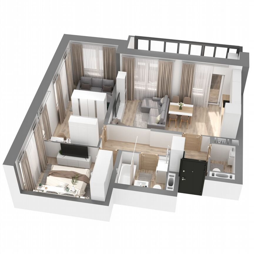 2-к. квартира, 59,8 м², 1/23 эт.