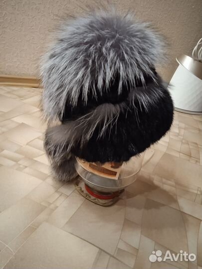 Шапка норковая вязанная женская