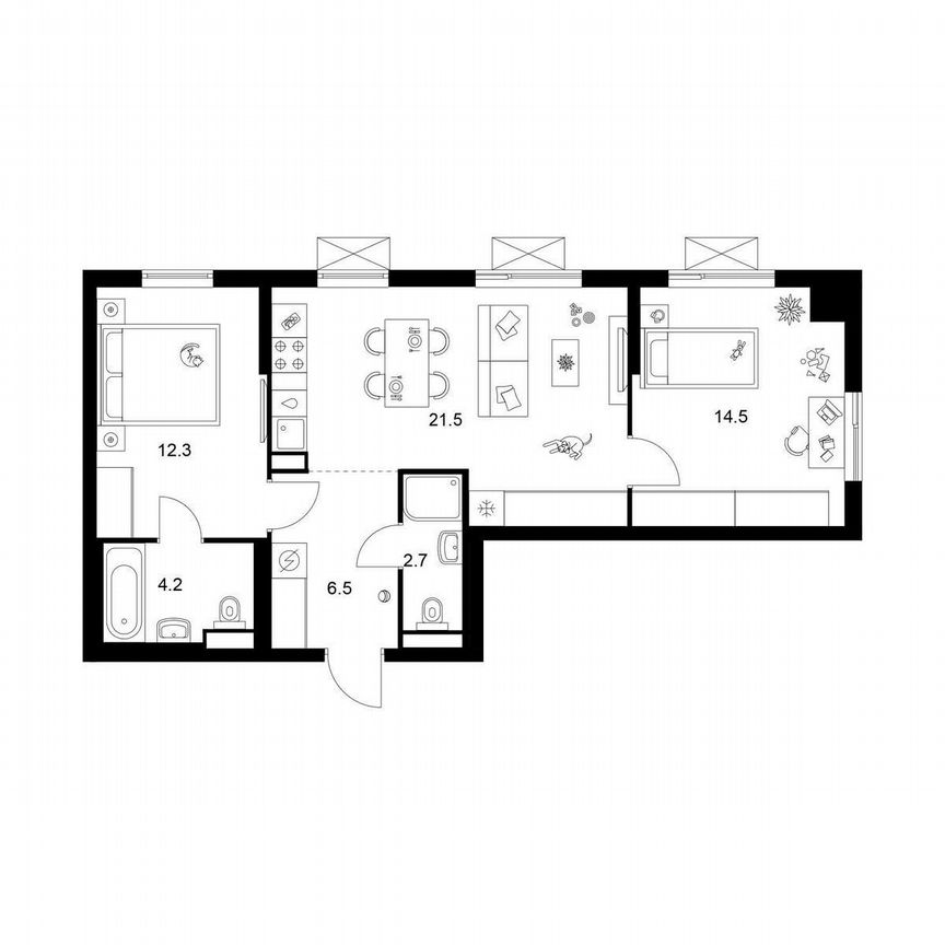 2-к. квартира, 61,7 м², 11/12 эт.