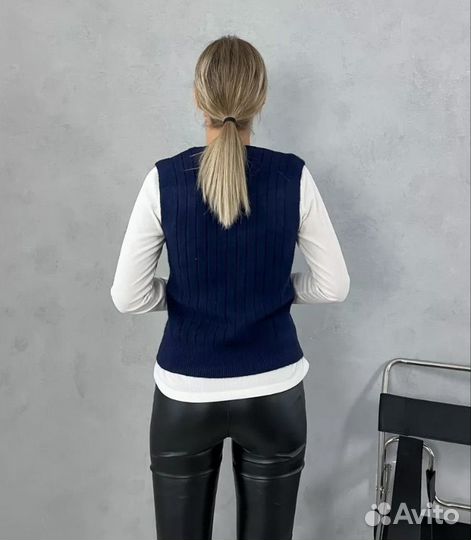 Жилетка женская вязаная синяя 42/44