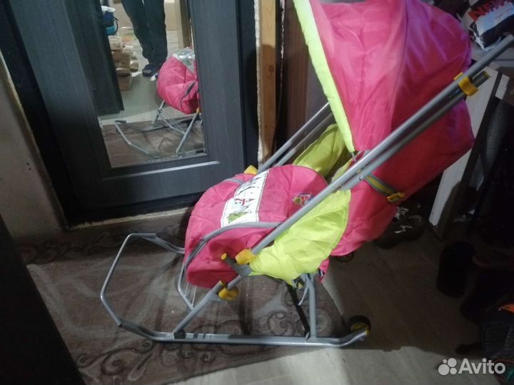 Детские санки коляска с колёсами б/у