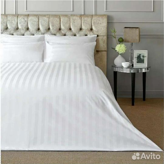 Постельное белье белое Страйп-Сатин гост