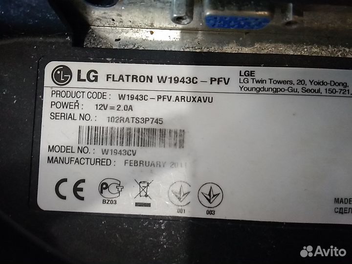 Монитор LG flatron w1943c-pfv на запчасти