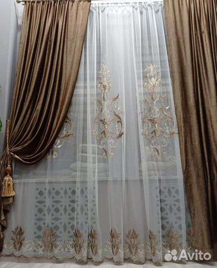 Комплект бархатные шторы и тюль пано Италия