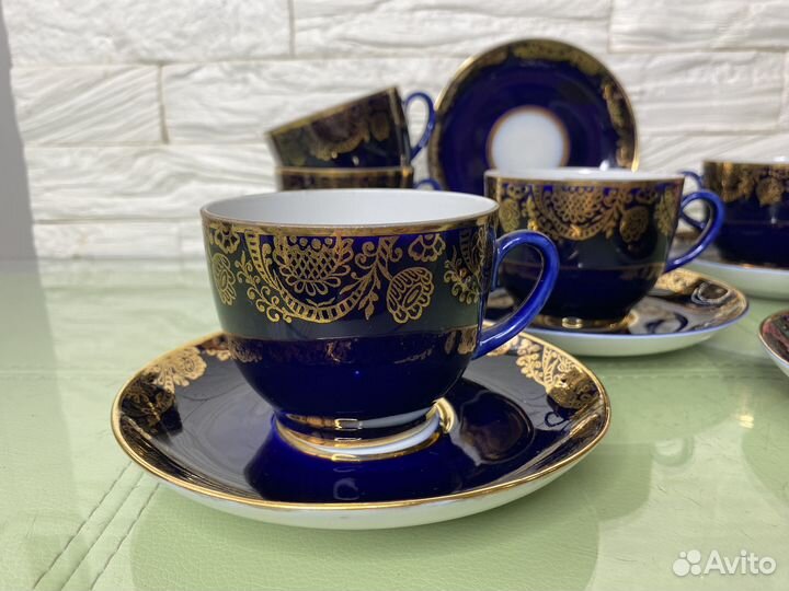 Чайные пары Золотой фриз кобальт лфз СССР