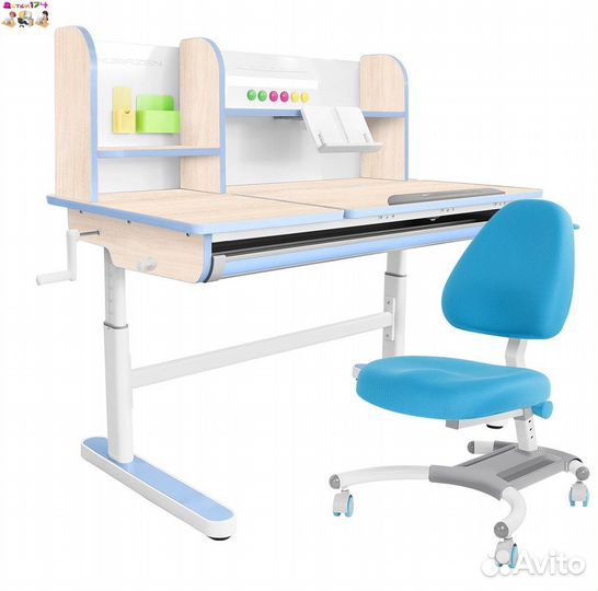 Gaudi Plus парта + кресло (клен/голубой c голубым