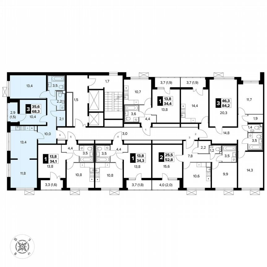 3-к. квартира, 68,3 м², 5/15 эт.