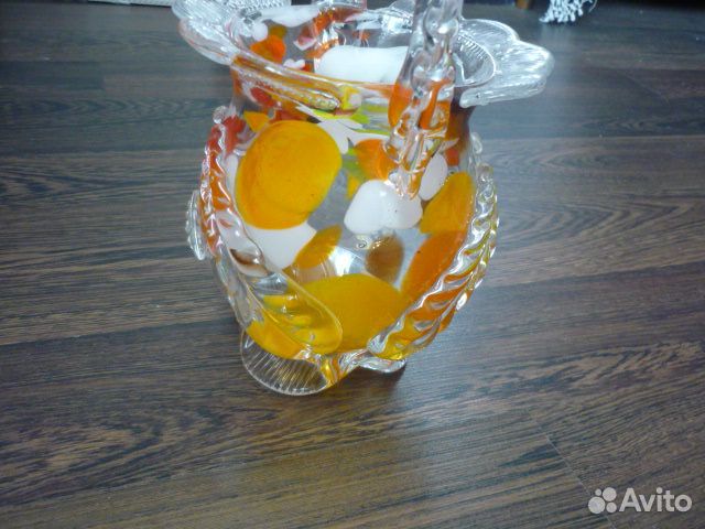 Ваза корзинка конфетница цветное стекло СССР
