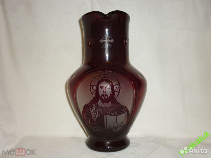 Кувшин вседержитель. рубиновое стекло. травление