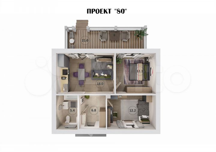 Дом 80 м² на участке 7 сот.