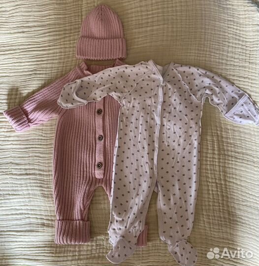 Вязаный комбинезон 0-4 месяцев плюс слип 56размер