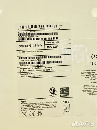 Macbook air 13 m2 8 256
