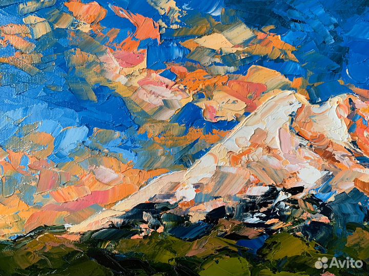 Картина маслом на холсте Эльбрус горный пейзаж