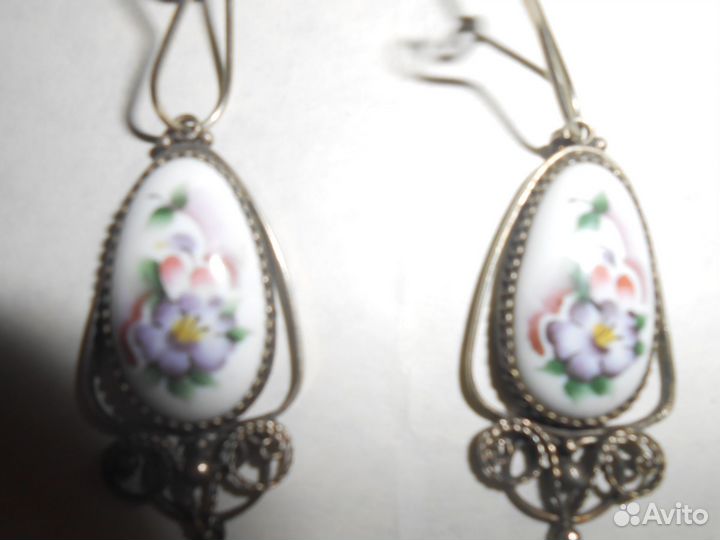 Серьги со вставкой финифть и подвеска СССР