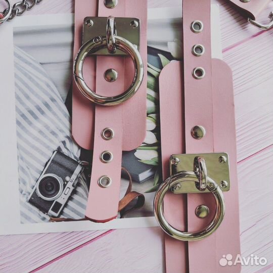 Набор ошейник наручники поводок из кожи