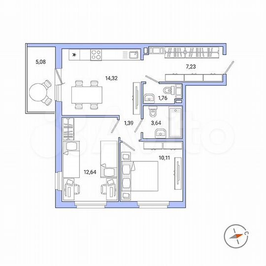2-к. квартира, 52,6 м², 8/9 эт.