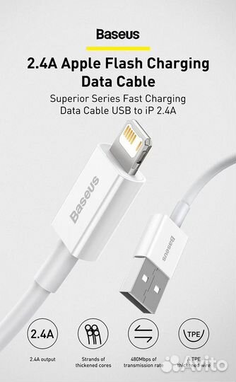 Usb кабель для iPhone - 1,5м (Usb - lightning)