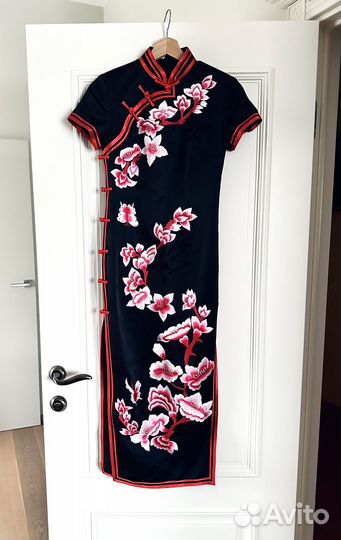 Натуральное китайское шелковое платье ципао