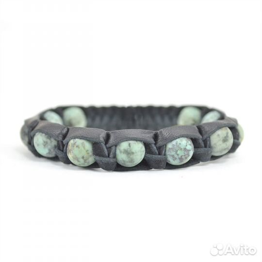 Кожаный браслет унисекс шамбала с бирюзой