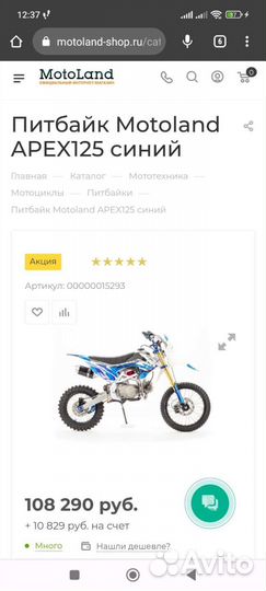 Питбайк Motoland apex125