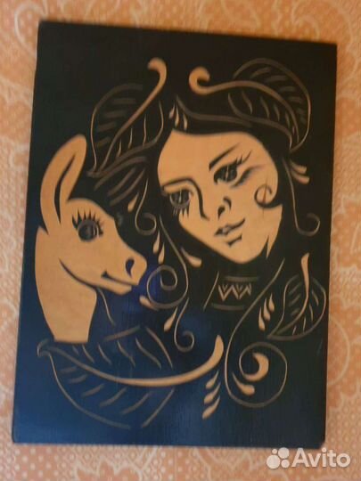 Деревянное панно, картина СССР 1976г