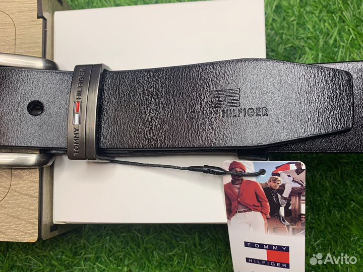 Мужской кожаный ремень черный Tommy hilfiger