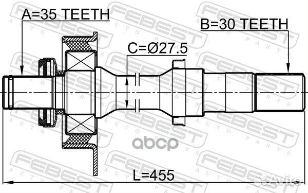 0512-trib2wdrh полуось правая30X455X35 Mazda T