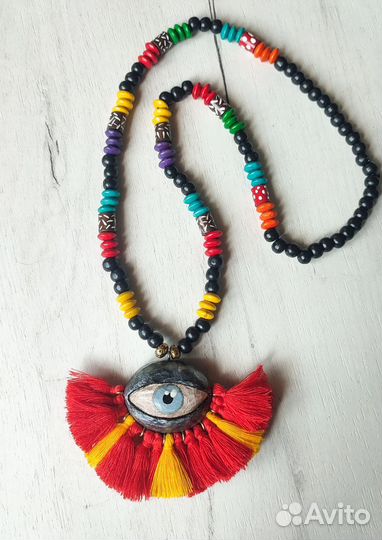 Бохо бусы с кулоном ручная работа