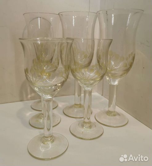 Фужеры 3 штуки, рюмки 3 штуки. Старинные