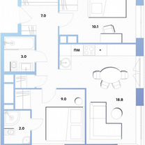 2-к. квартира, 50,8 м², 13/30 эт.