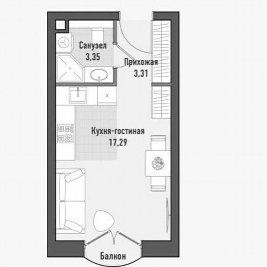 Квартира-студия, 23,7 м², 23/28 эт.