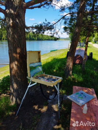 Пейзаж Картина маслом река Лодка