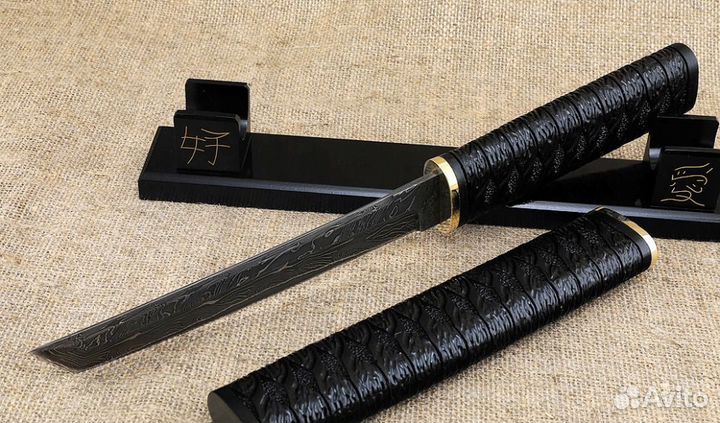 Авторский нож Танто дамаск ламинированный черный г