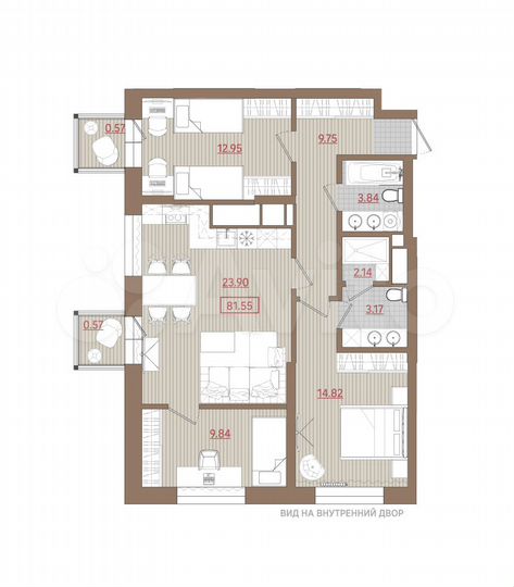 3-к. квартира, 81,6 м², 7/9 эт.