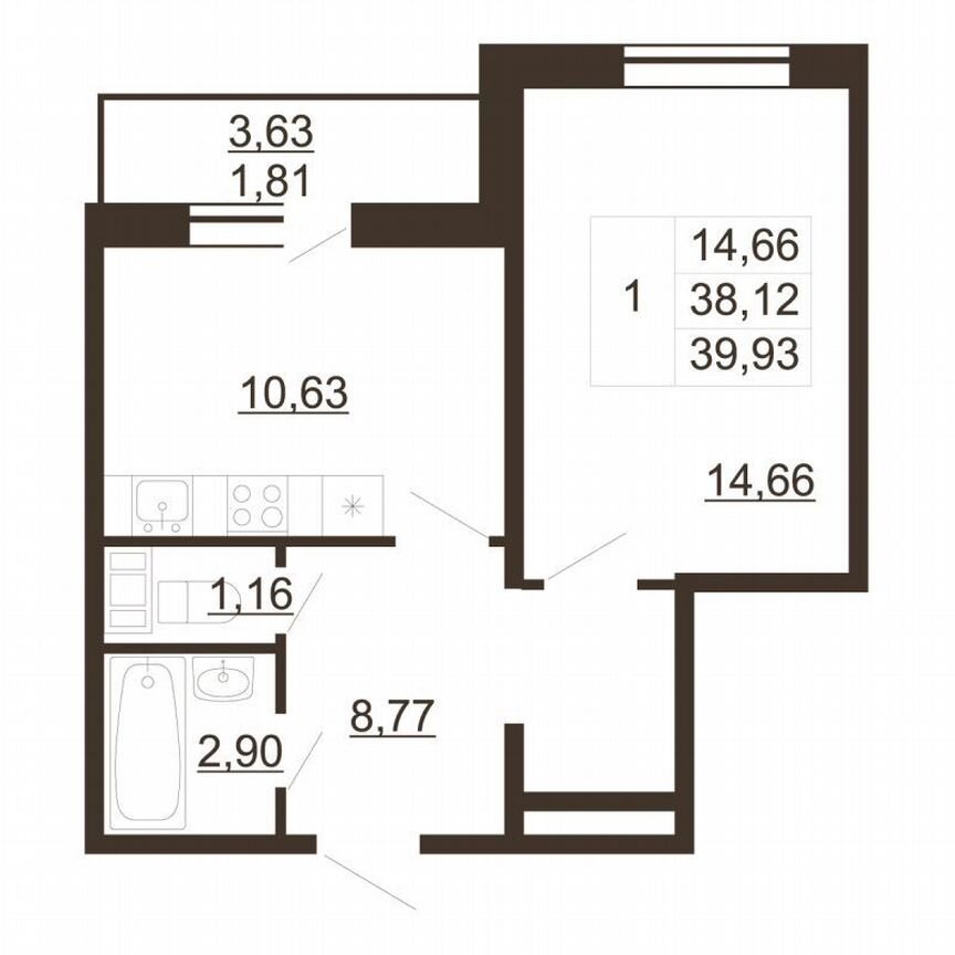 1-к. квартира, 39,9 м², 6/6 эт.