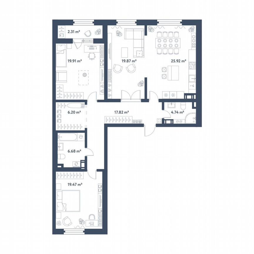 3-к. квартира, 122,9 м², 2/11 эт.