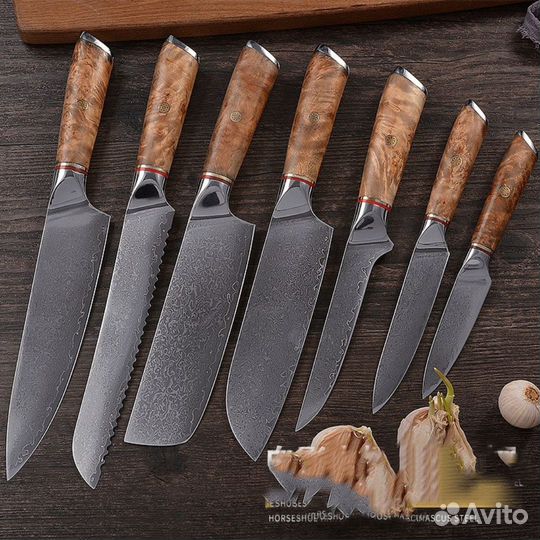 Набор ножей Дамасская сталь, белая тень